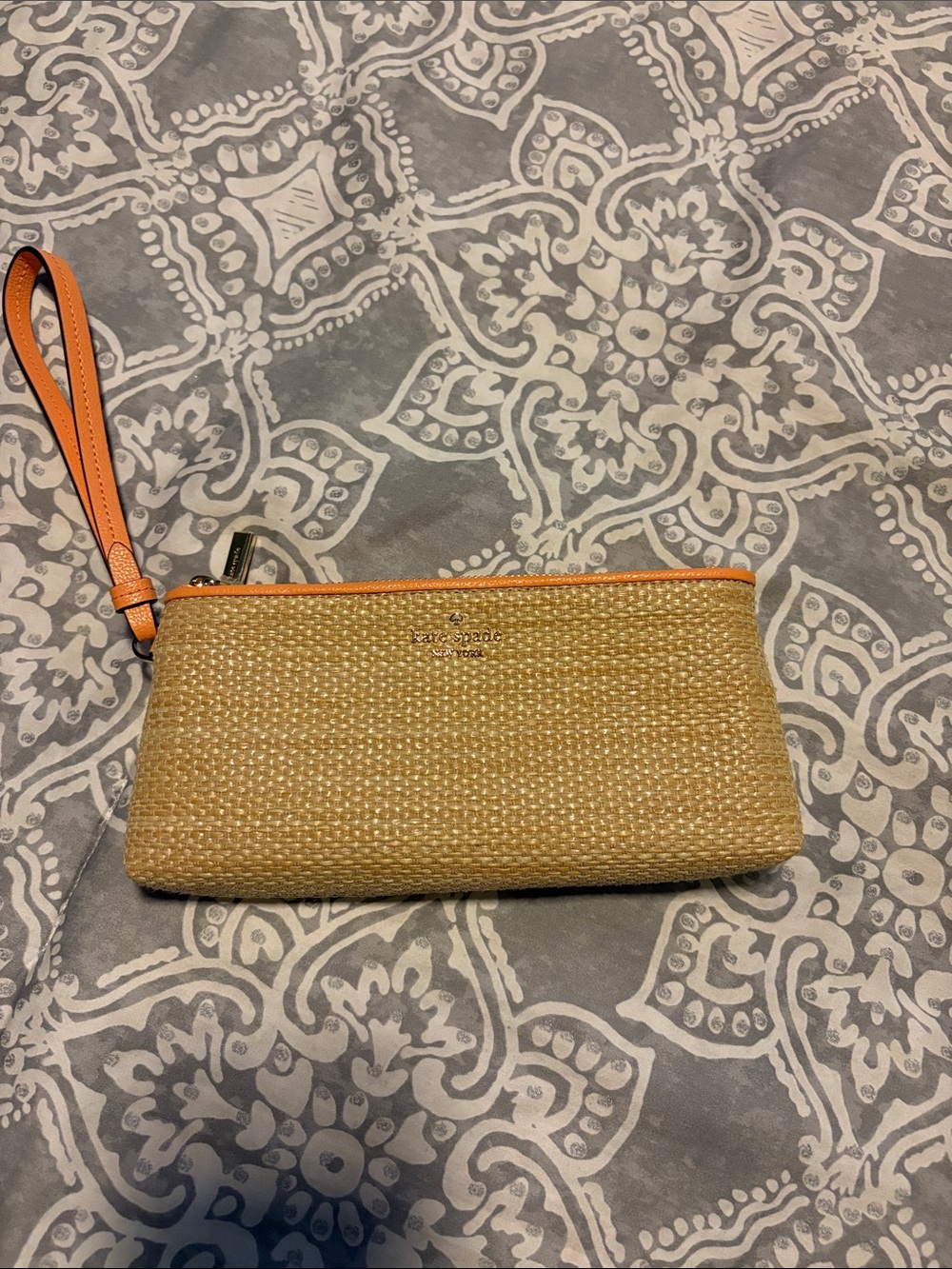 kate spade Natural Straw Wristlet with Apricot Trim